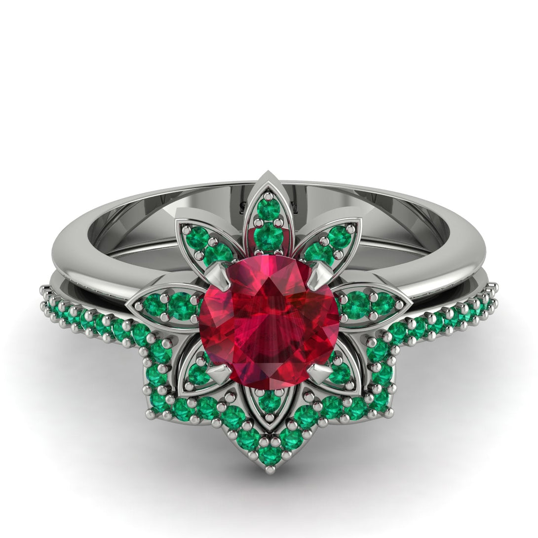 Round Ruby Flower Bridal Set - Michelle No. 27