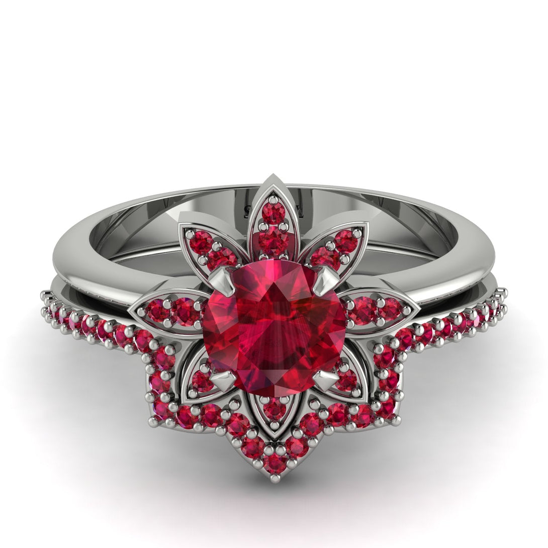 Round Ruby Flower Bridal Set - Michelle No. 57