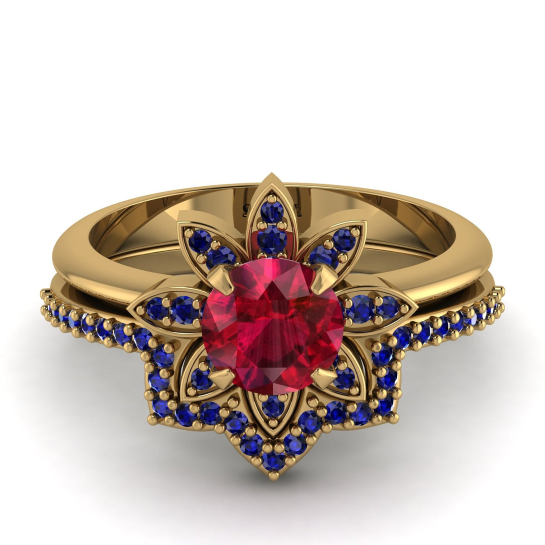 Round Ruby Flower Bridal Set - Michelle No. 70