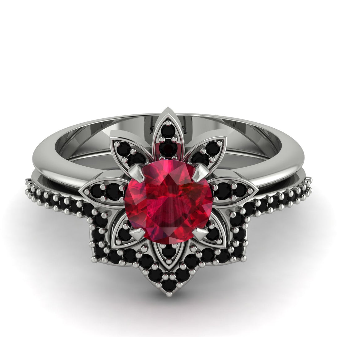 Round Ruby Flower Bridal Set - Michelle No. 42
