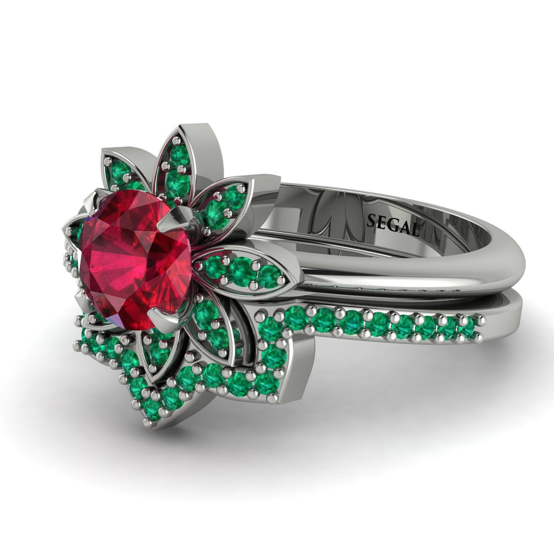 Round Ruby Flower Bridal Set - Michelle No. 27