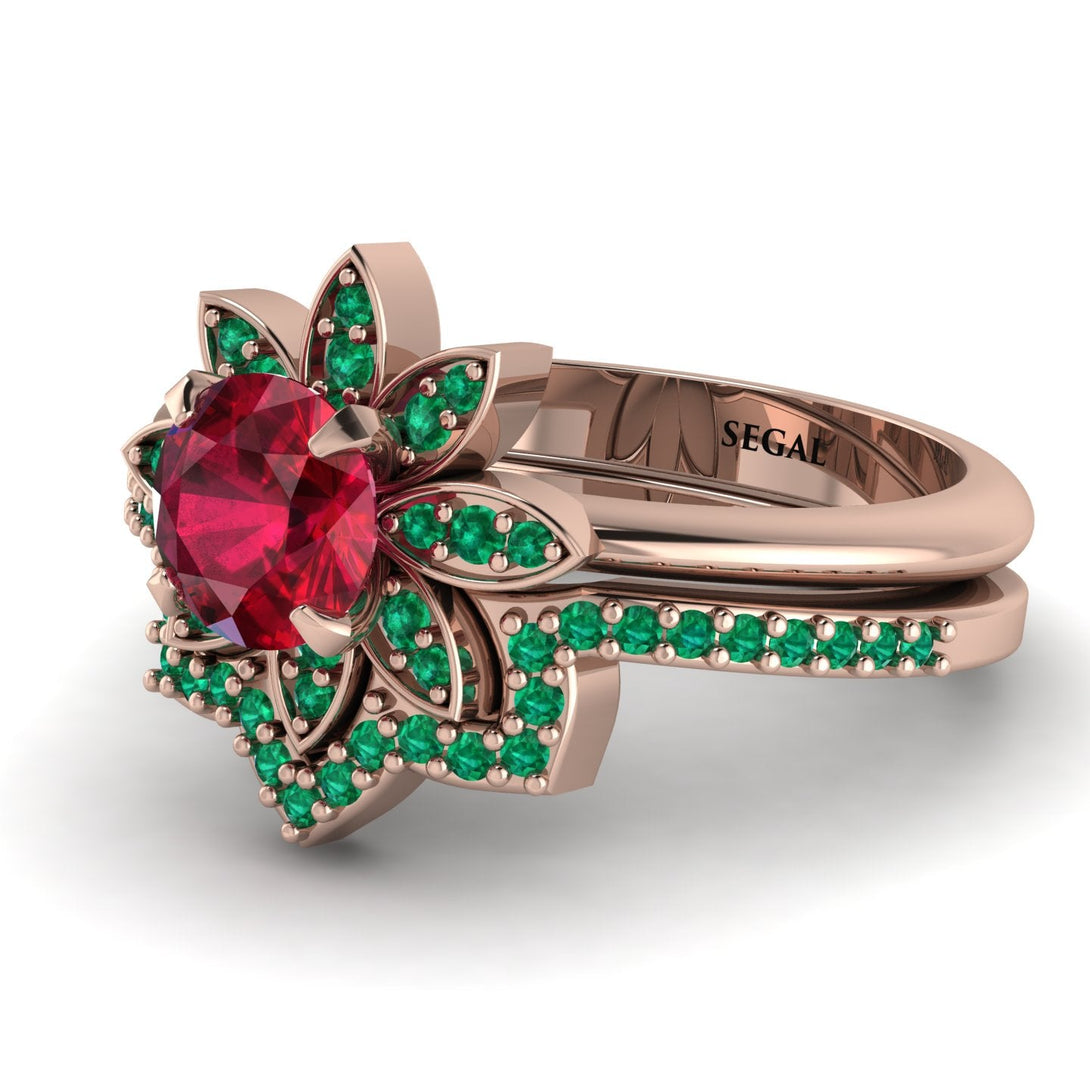 Round Ruby Flower Bridal Set - Michelle No. 26