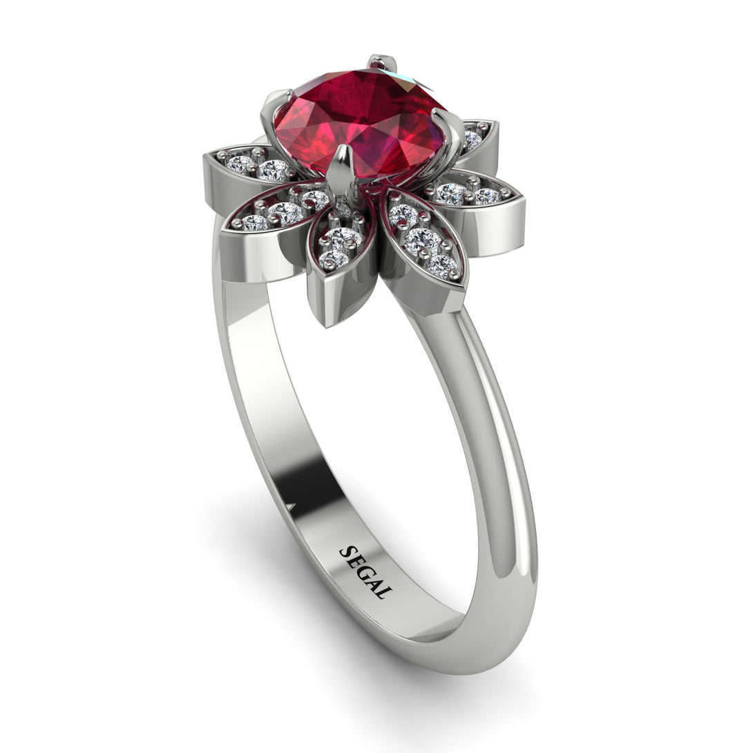 Round Ruby Flower Ring - Michelle No. 12