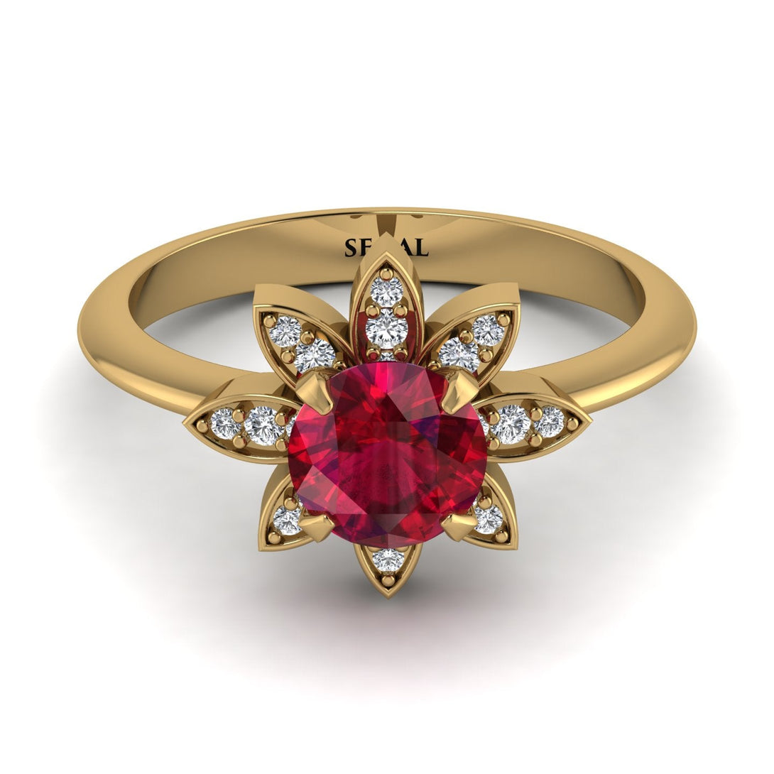Round Ruby Flower Ring - Michelle No. 10