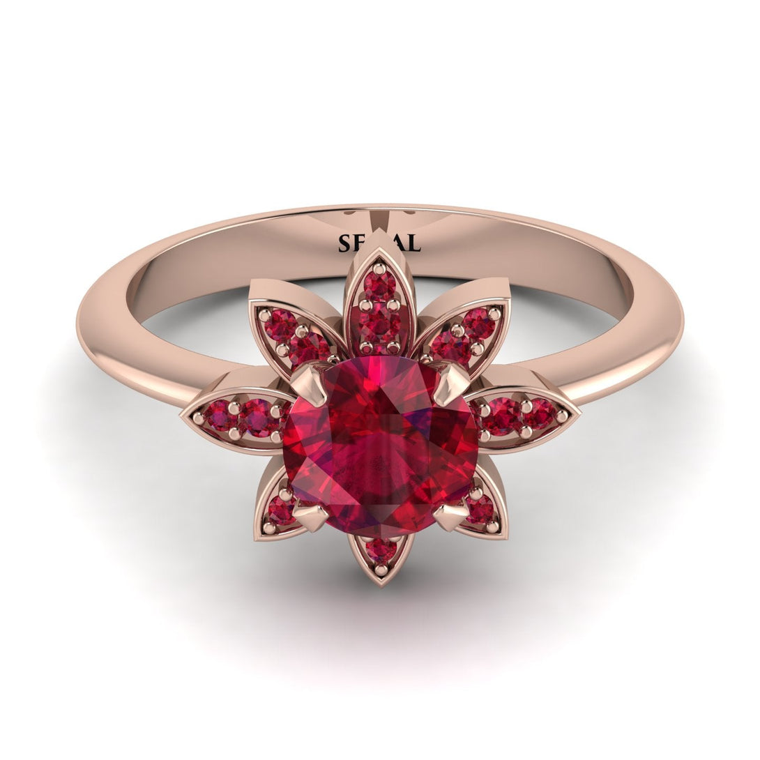 Round Ruby Flower Ring - Michelle No. 56