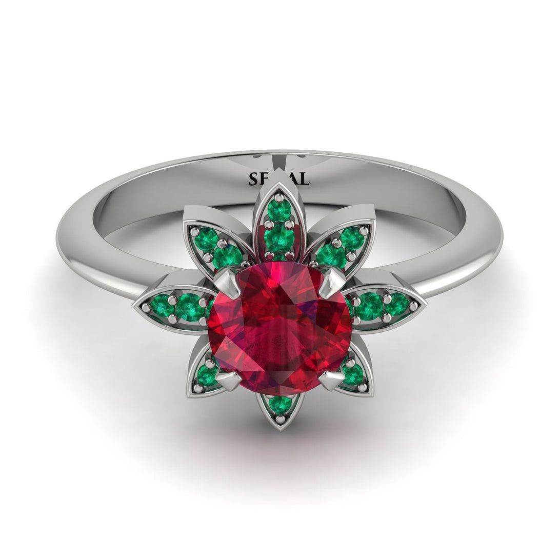 Round Ruby Flower Ring - Michelle No. 27