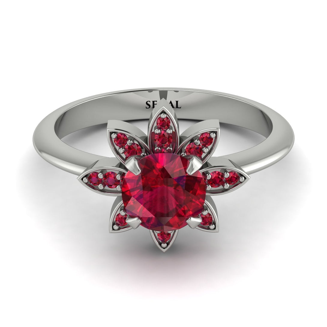 Round Ruby Flower Ring - Michelle No. 57