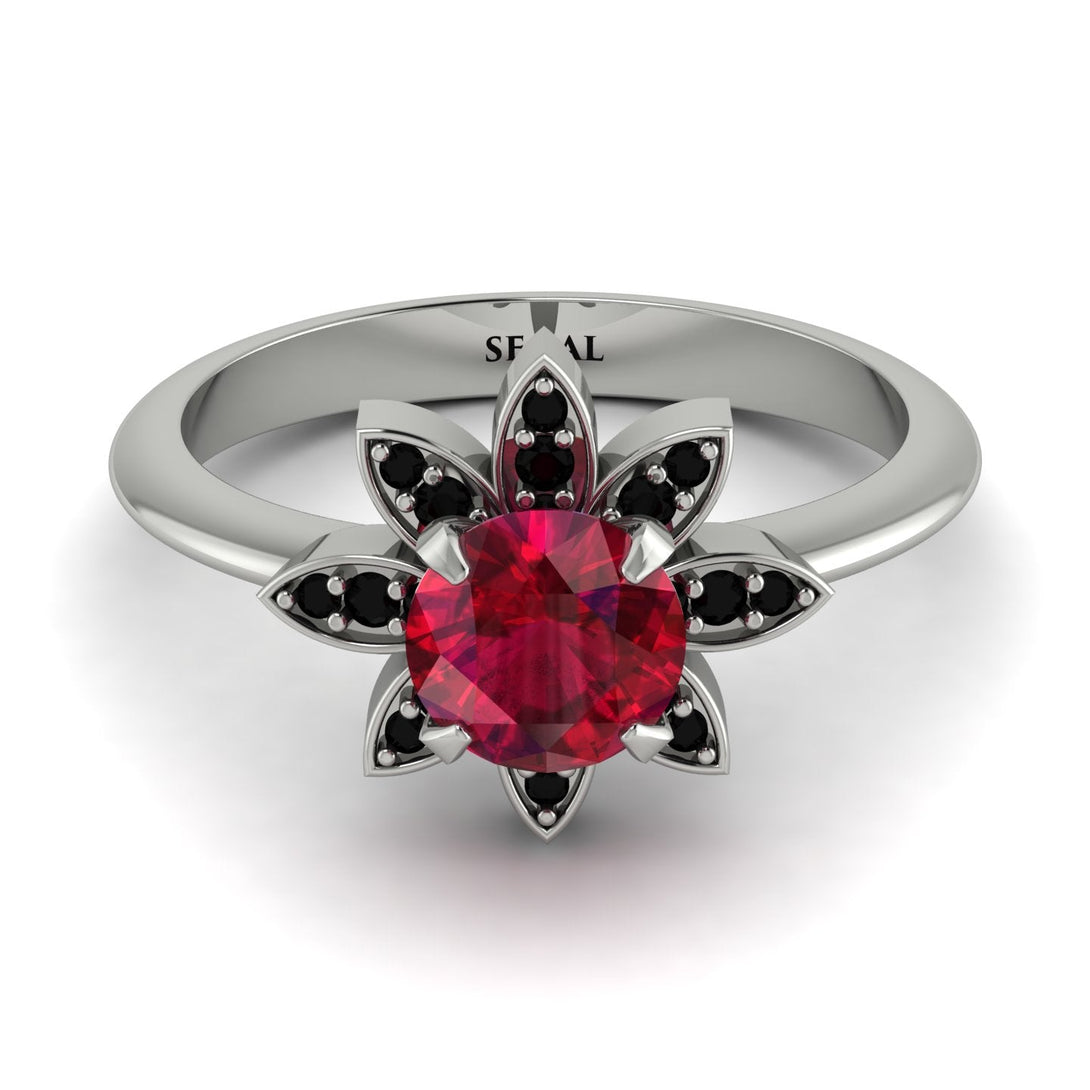 Round Ruby Flower Ring - Michelle No. 42