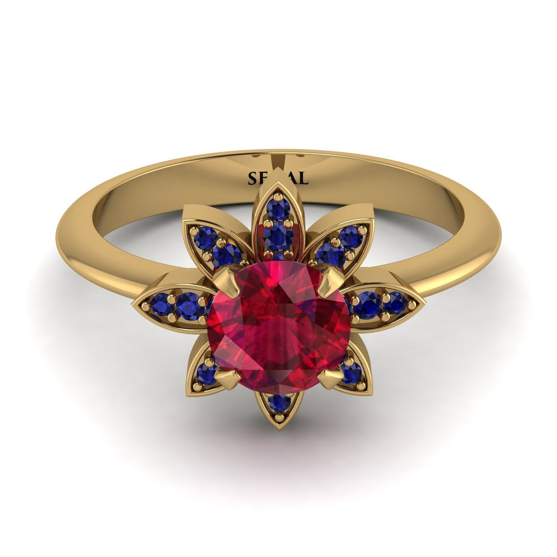 Round Ruby Flower Ring - Michelle No. 70