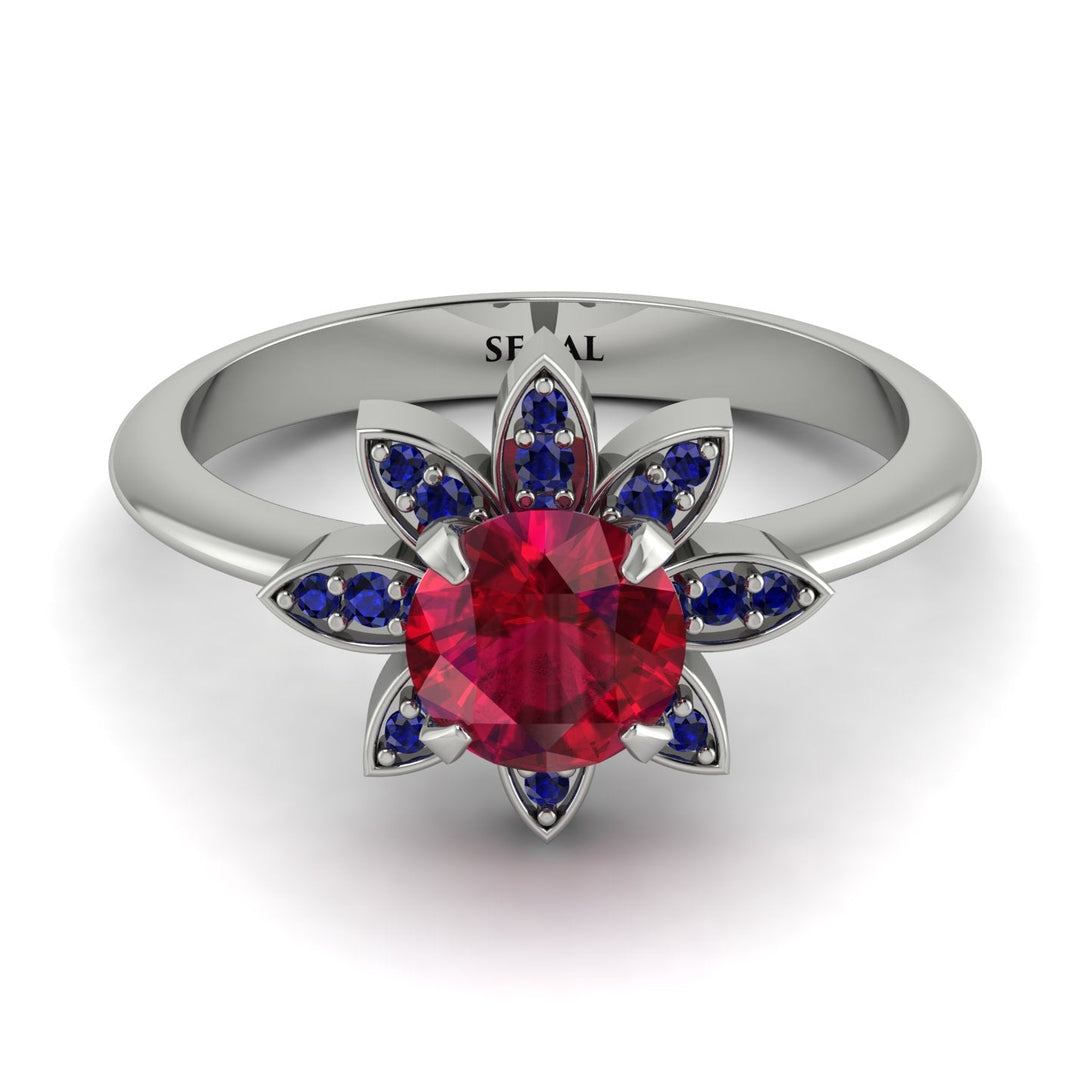 Round Ruby Flower Ring - Michelle No. 72