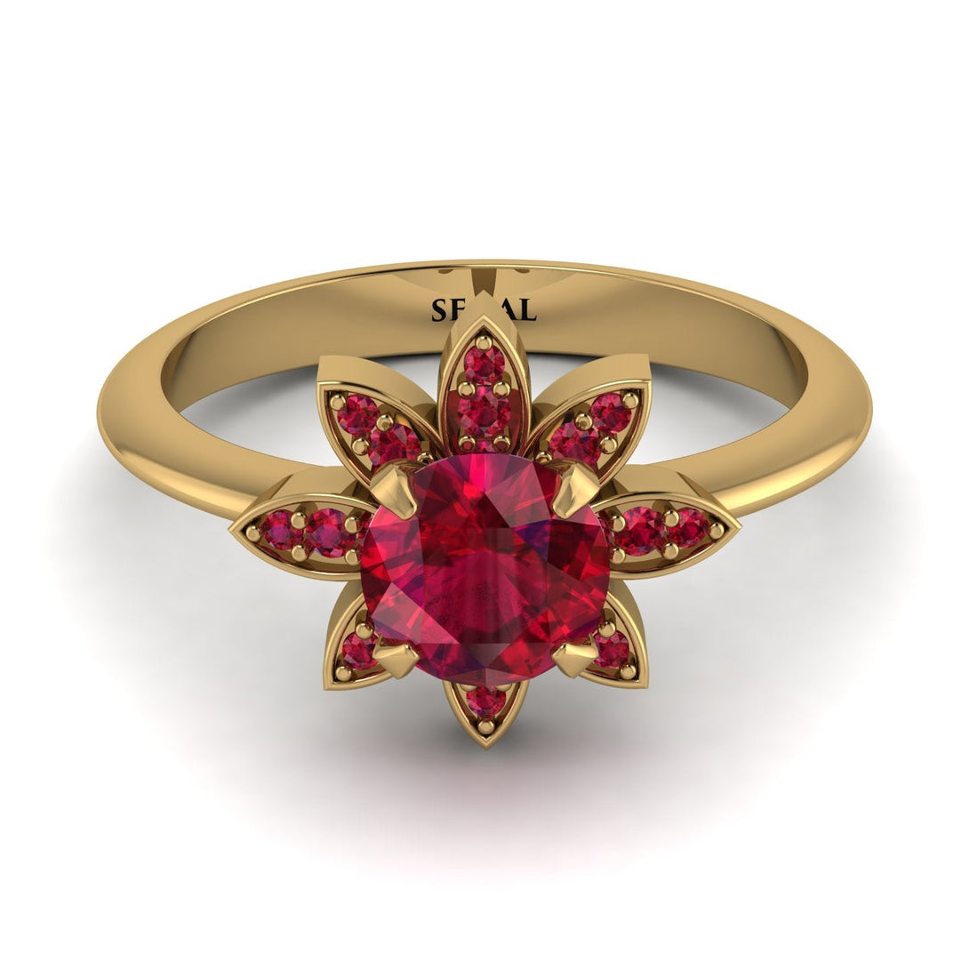 Round Ruby Flower Ring - Michelle No. 55