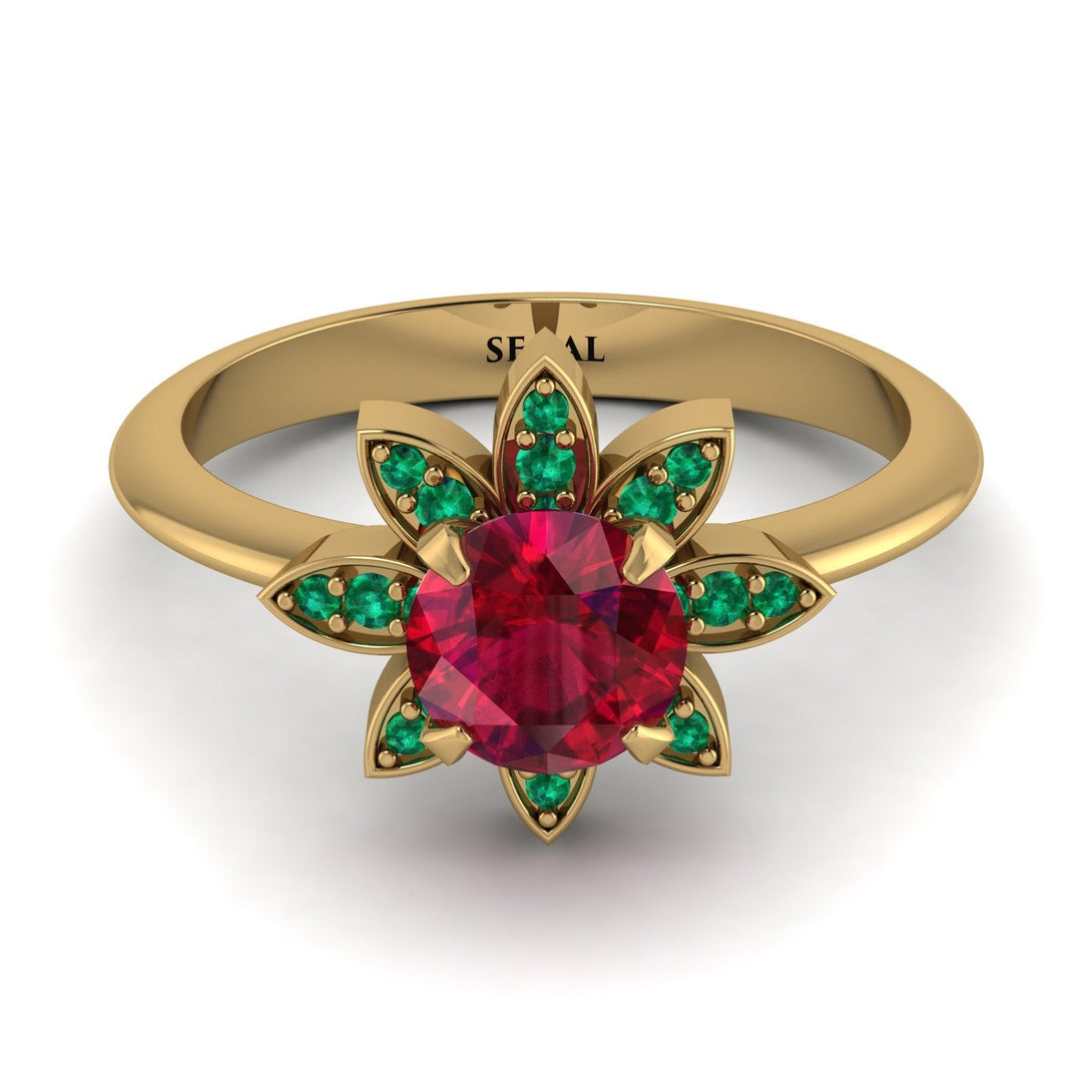 Round Ruby Flower Ring - Michelle No. 25