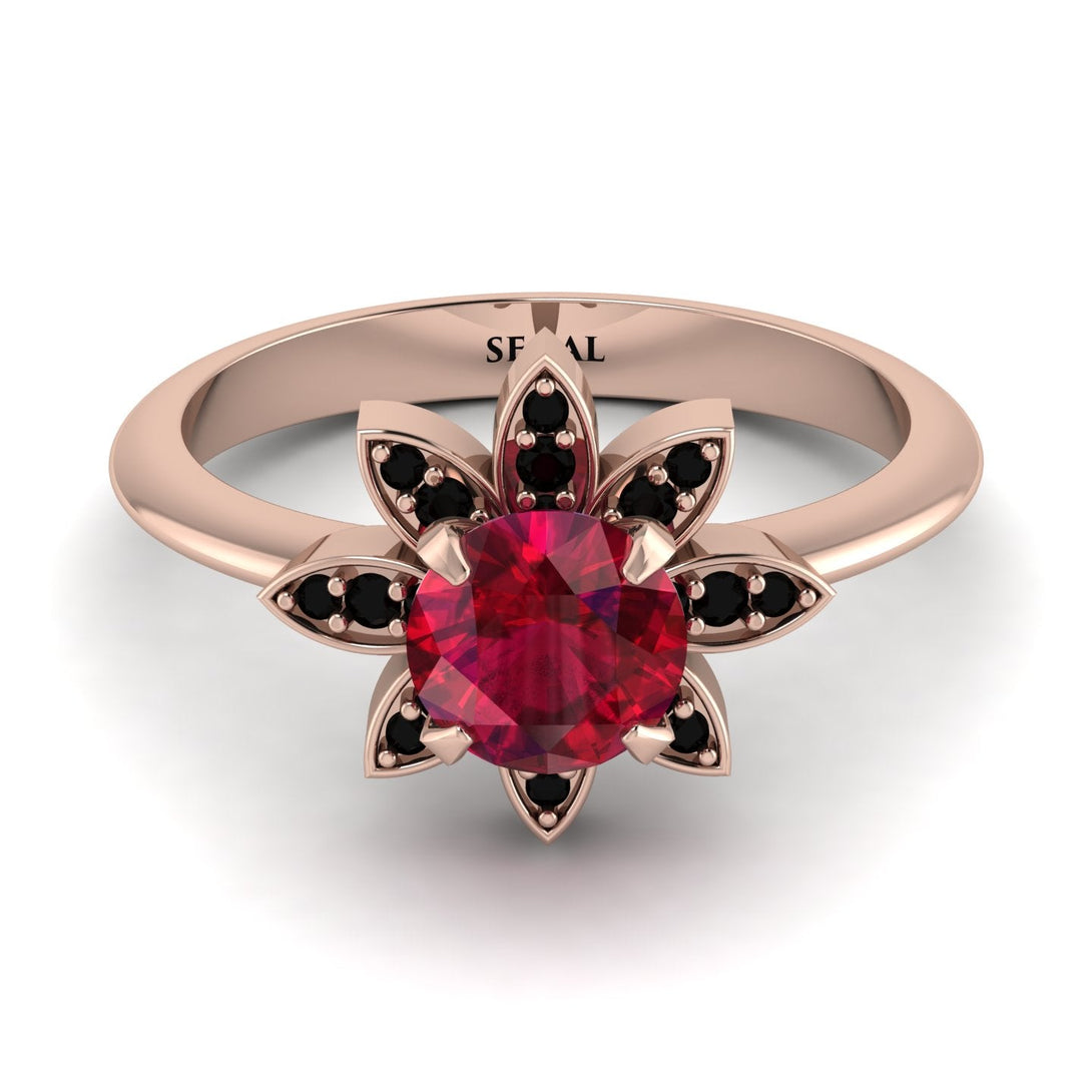 Round Ruby Flower Ring - Michelle No. 41