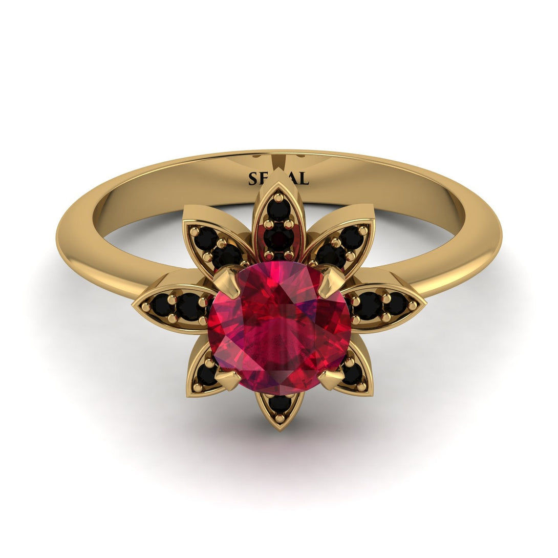 Round Ruby Flower Ring - Michelle No. 40