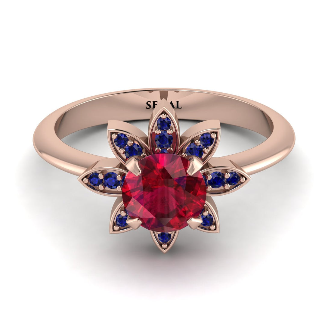 Round Ruby Flower Ring - Michelle No. 71