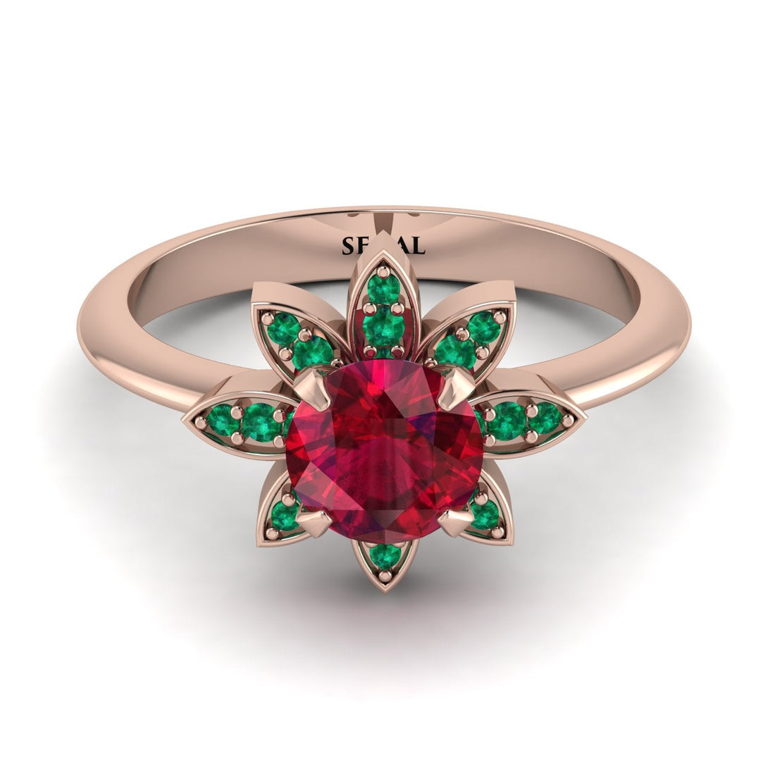Round Ruby Flower Ring - Michelle No. 26