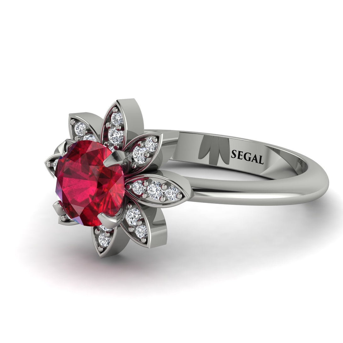 Round Ruby Flower Ring - Michelle No. 12