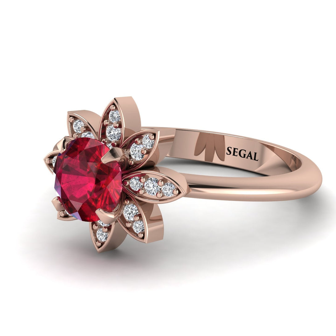 Round Ruby Flower Ring - Michelle No. 11