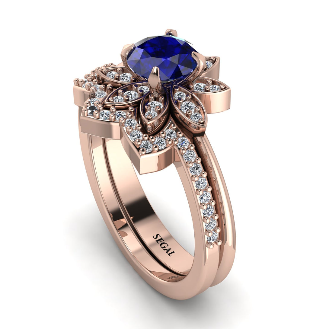 Round Sapphire Flower Bridal Set - Michelle No. 14