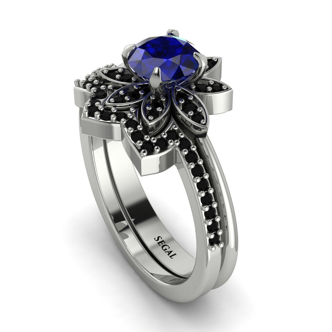 Round Sapphire Flower Bridal Set - Michelle No. 45