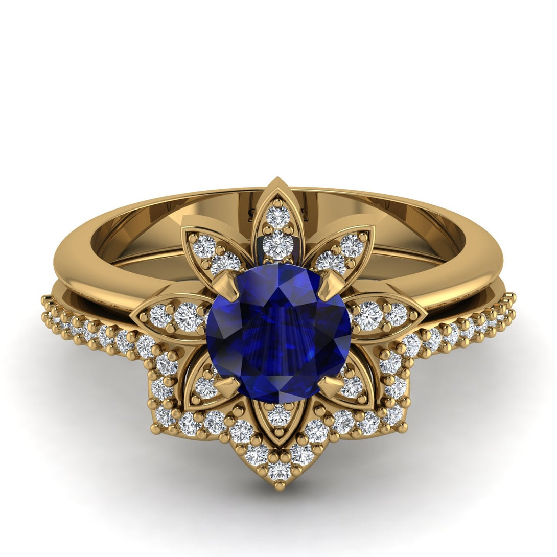 Round Sapphire Flower Bridal Set - Michelle No. 13