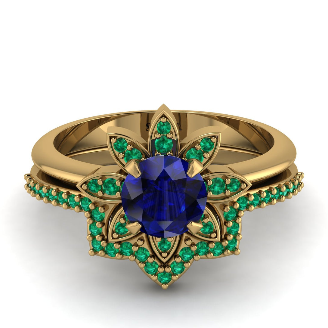 Round Sapphire Flower Bridal Set - Michelle No. 28