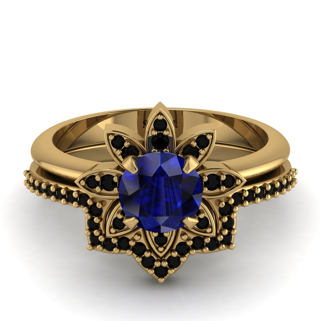 Round Sapphire Flower Bridal Set - Michelle No. 43
