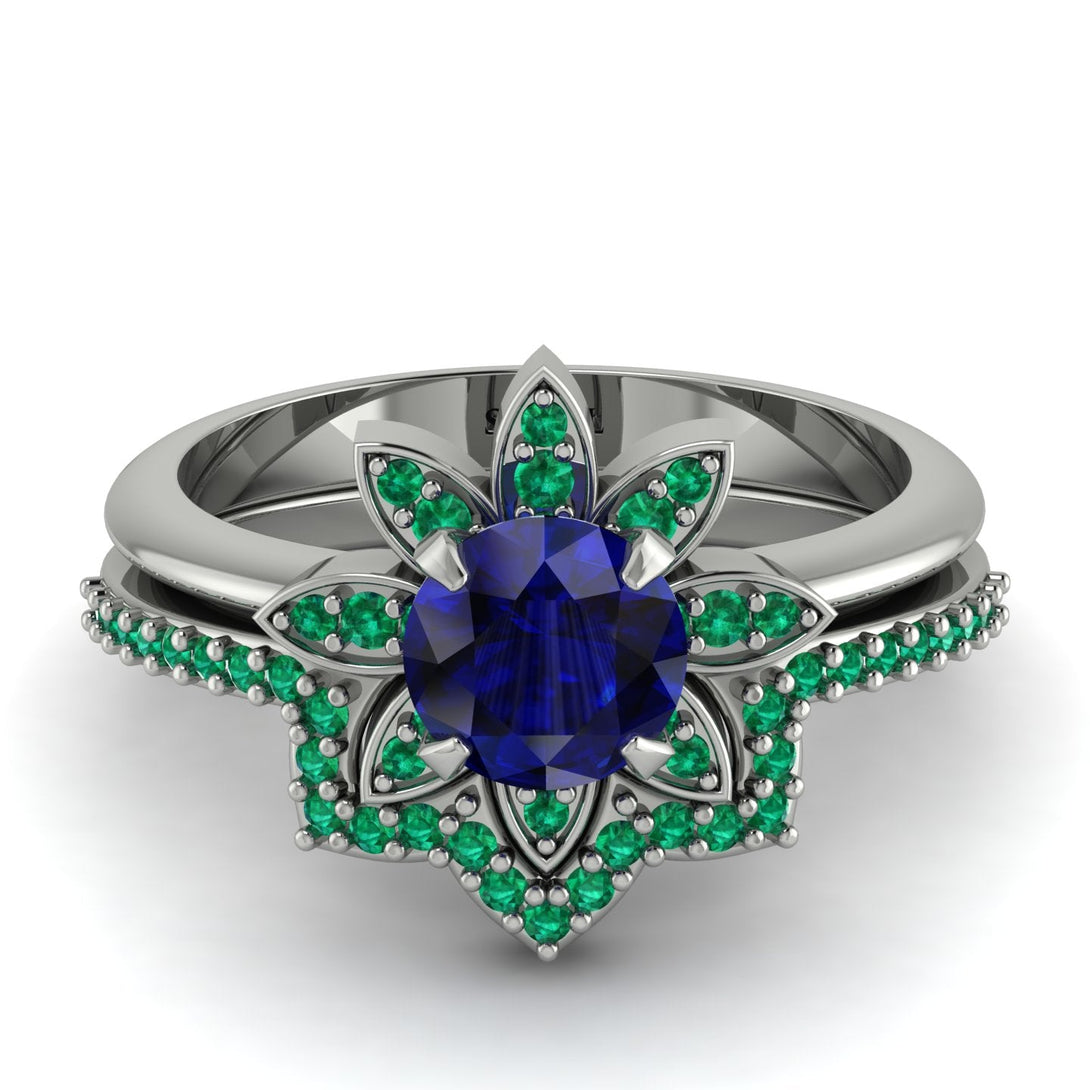 Round Sapphire Flower Bridal Set - Michelle No. 30