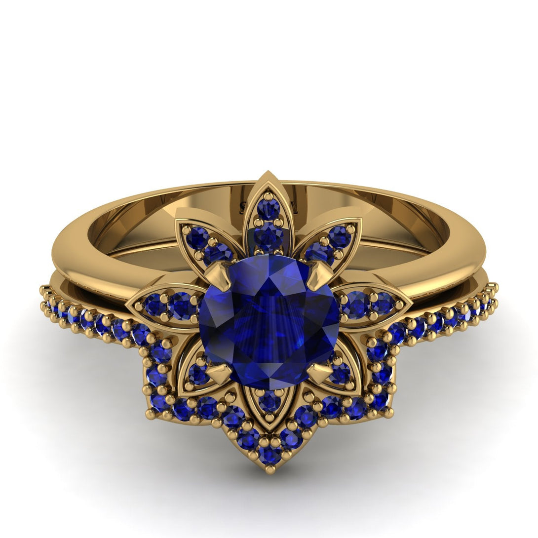 Round Sapphire Flower Bridal Set - Michelle No. 73