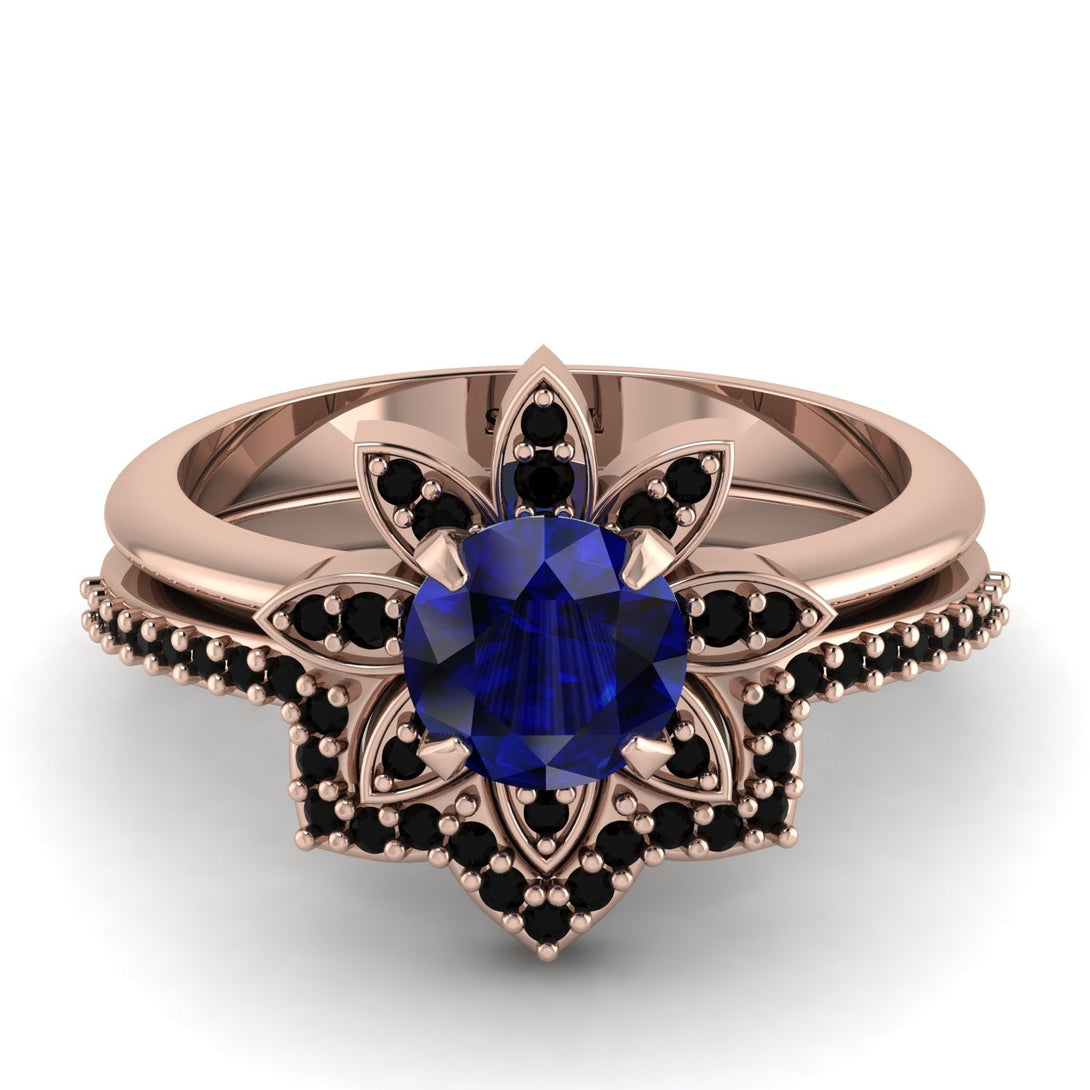 Round Sapphire Flower Bridal Set - Michelle No. 44