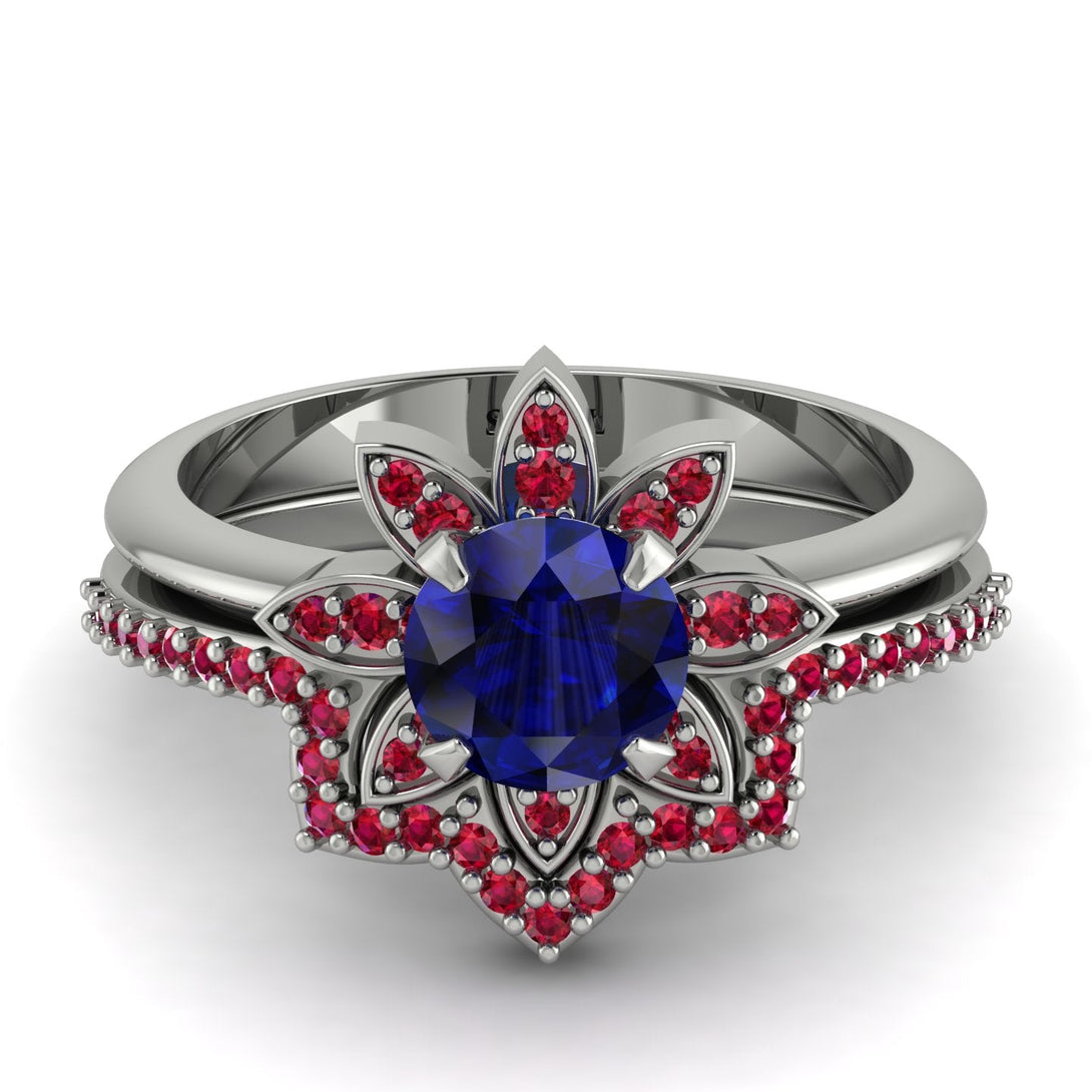 Round Sapphire Flower Bridal Set - Michelle No. 60
