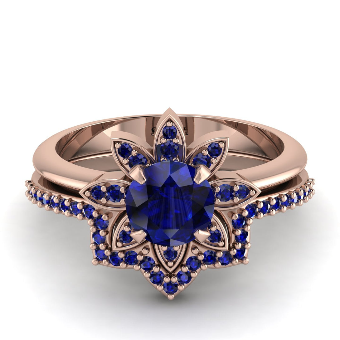 Round Sapphire Flower Bridal Set - Michelle No. 74