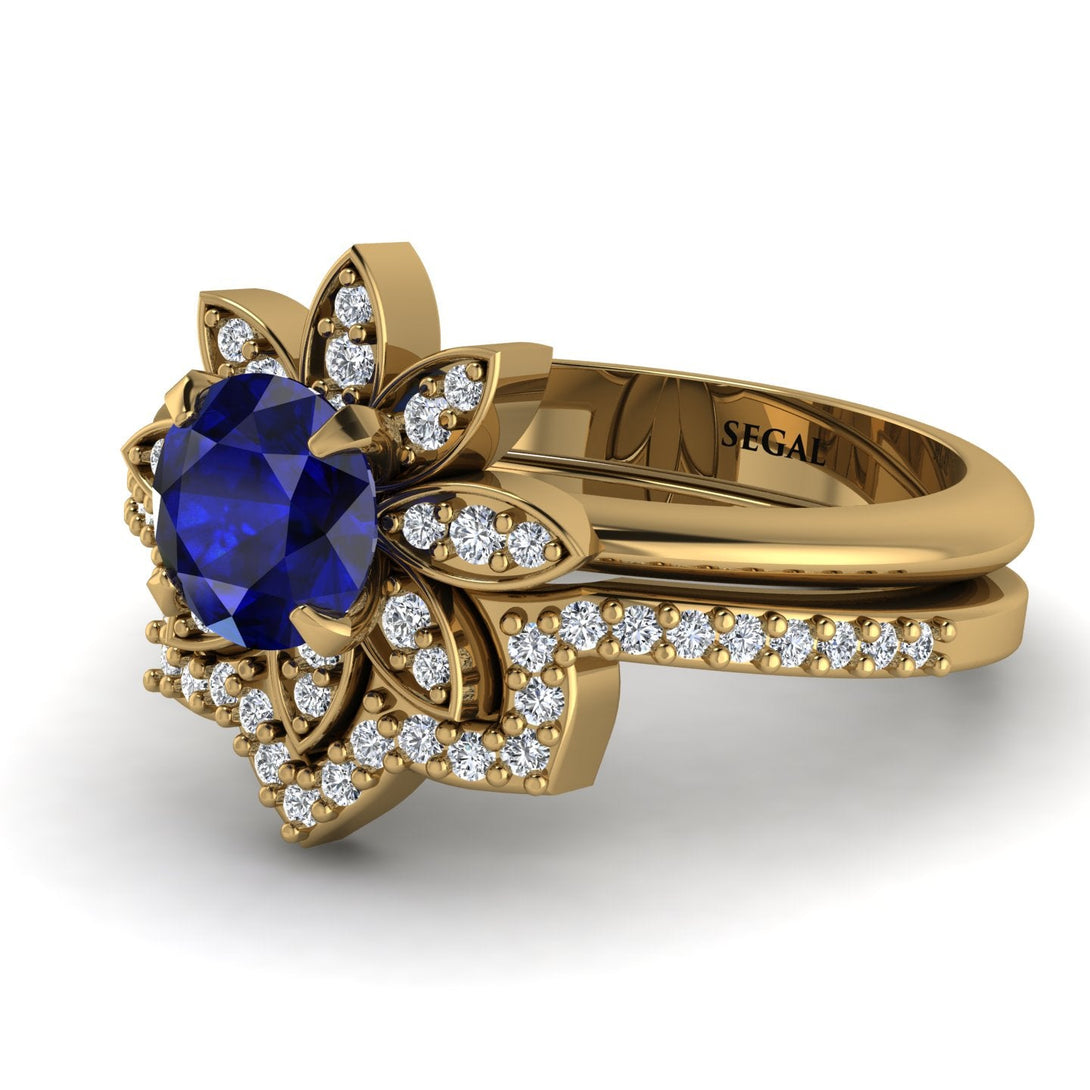 Round Sapphire Flower Bridal Set - Michelle No. 13