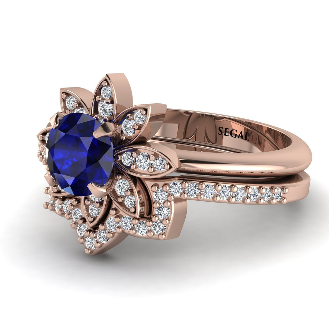 Round Sapphire Flower Bridal Set - Michelle No. 14