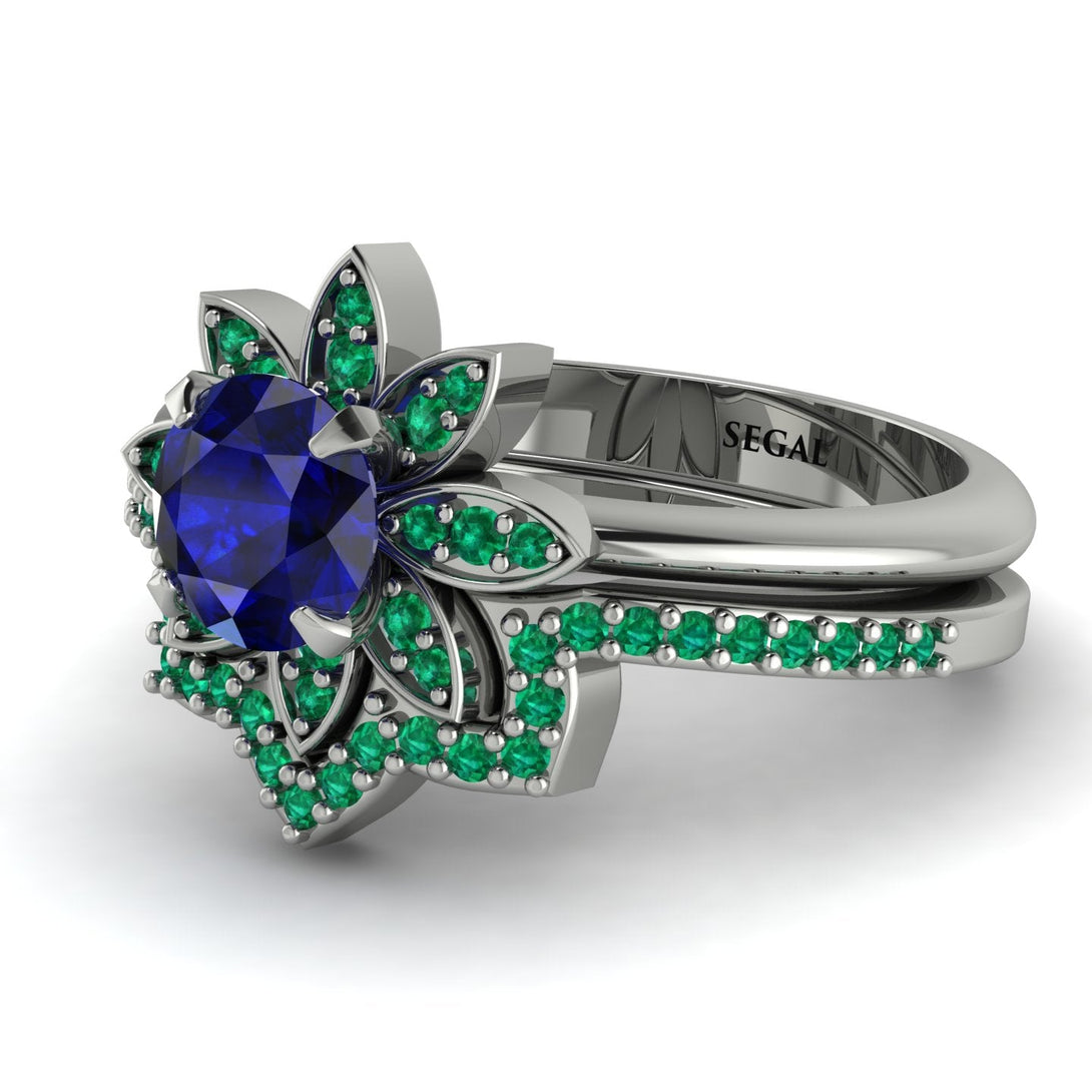 Round Sapphire Flower Bridal Set - Michelle No. 30