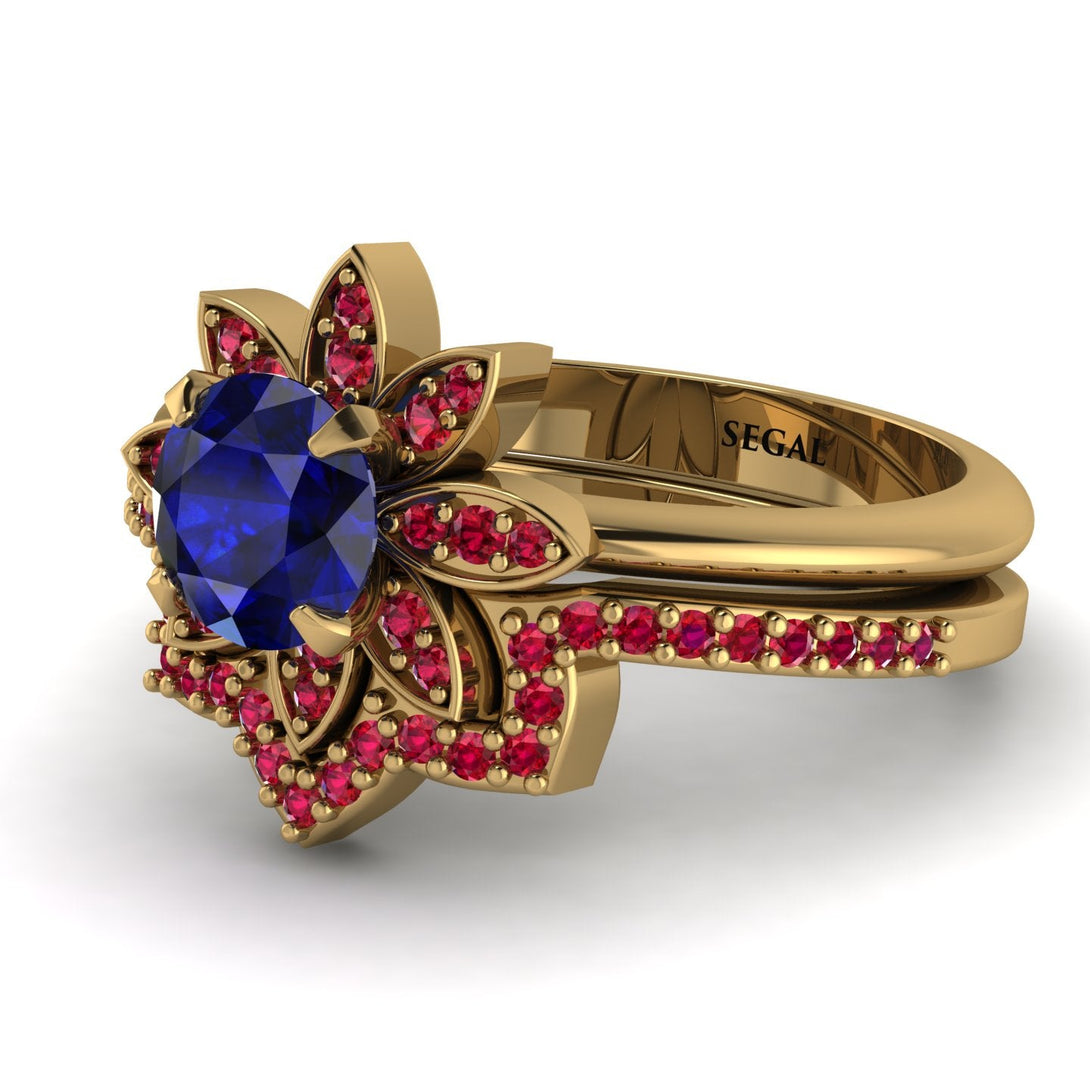 Round Sapphire Flower Bridal Set - Michelle No. 58