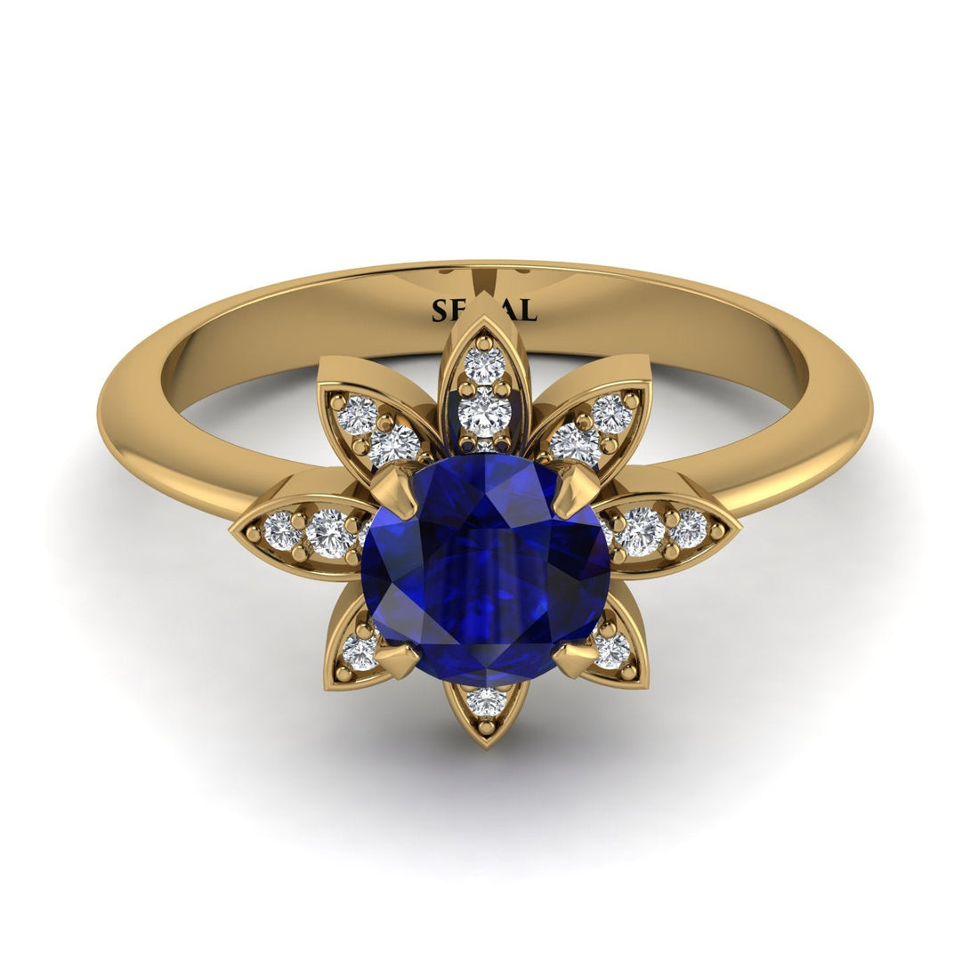 Round Sapphire Flower Ring - Michelle No. 13