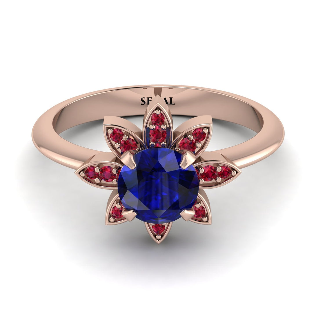Round Sapphire Flower Ring - Michelle No. 59