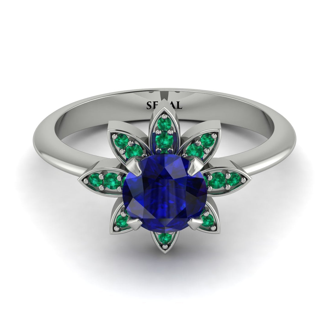 Round Sapphire Flower Ring - Michelle No. 30