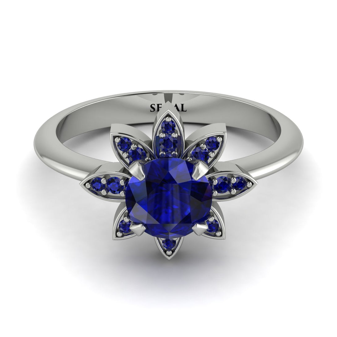 Round Sapphire Flower Ring - Michelle No. 75