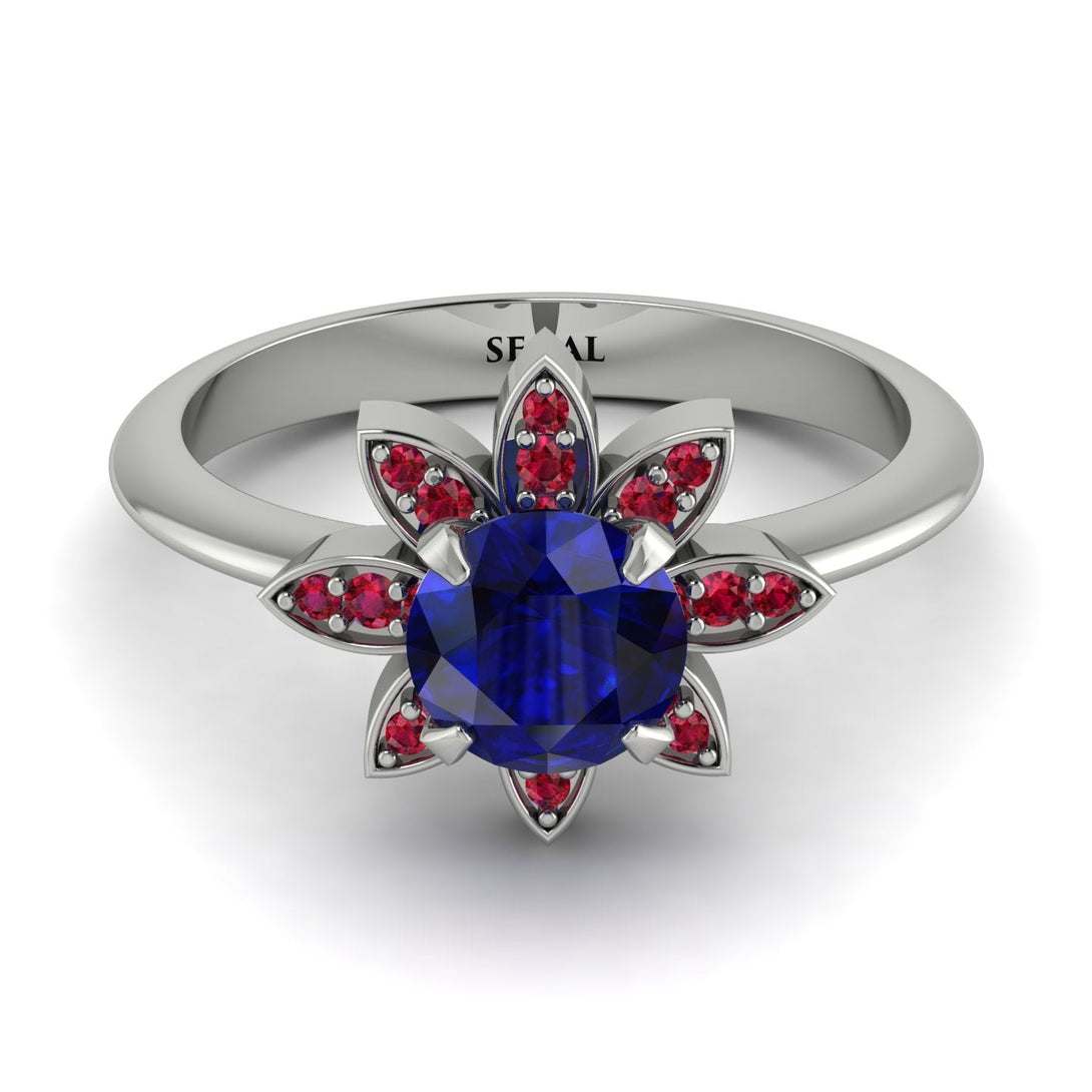 Round Sapphire Flower Ring - Michelle No. 60