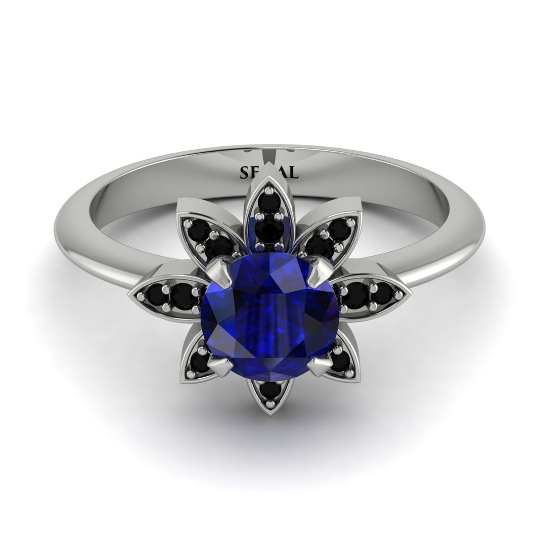 Round Sapphire Flower Ring - Michelle No. 45