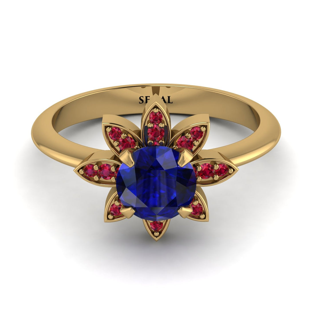 Round Sapphire Flower Ring - Michelle No. 58