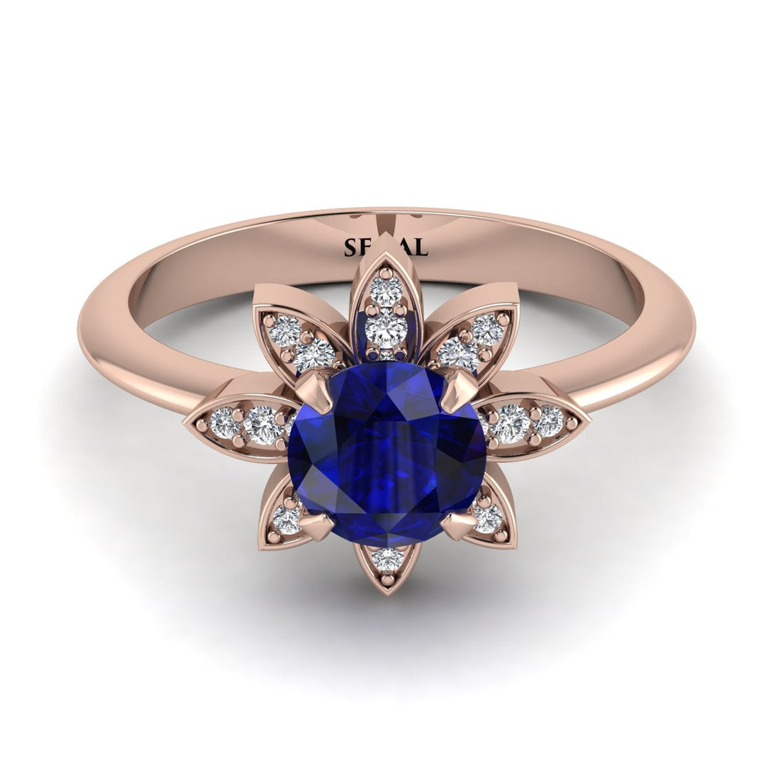 Round Sapphire Flower Ring - Michelle No. 14