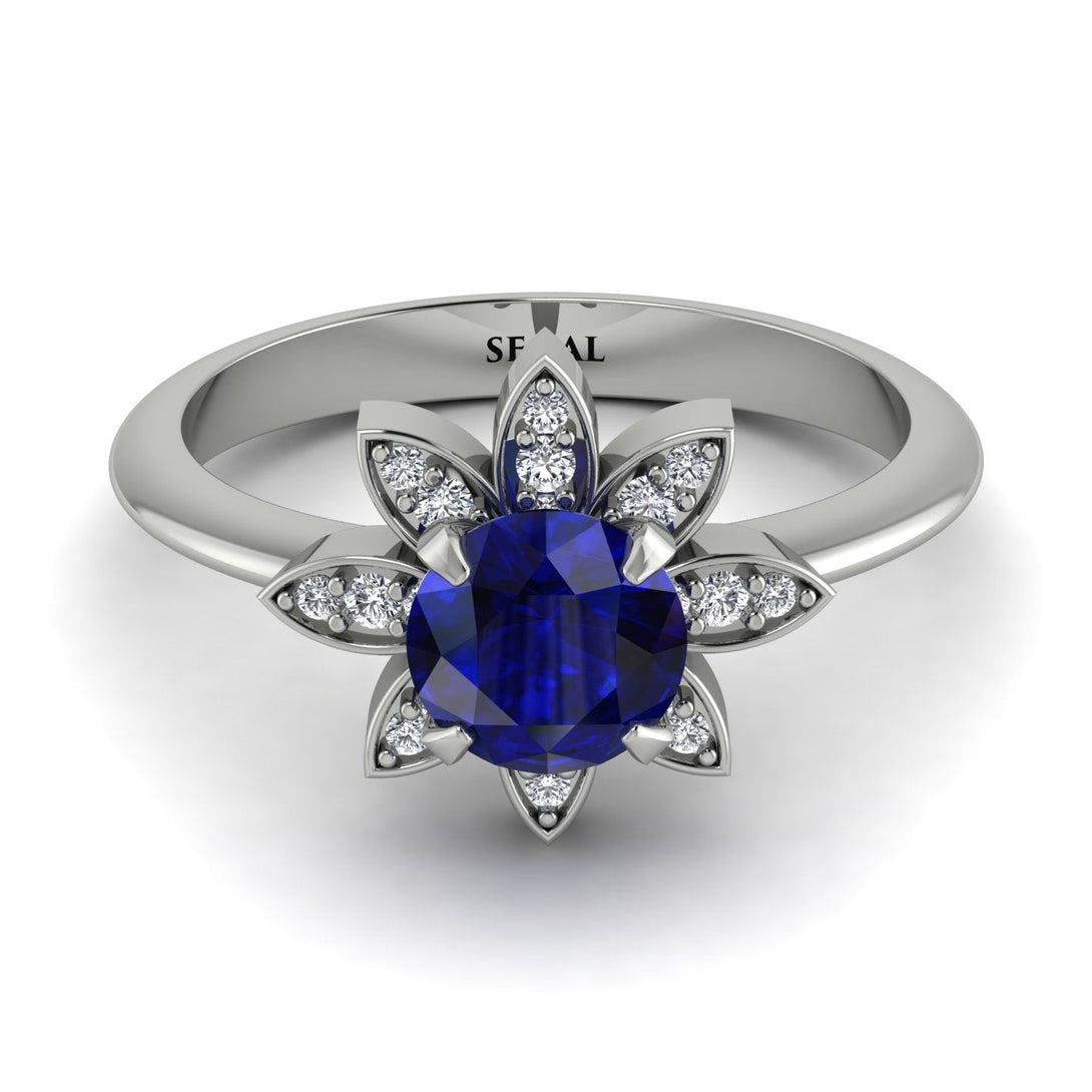 Round Sapphire Flower Ring - Michelle No. 15