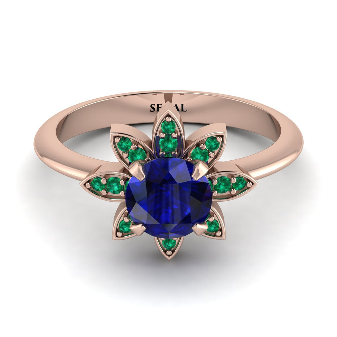 Round Sapphire Flower Ring - Michelle No. 29