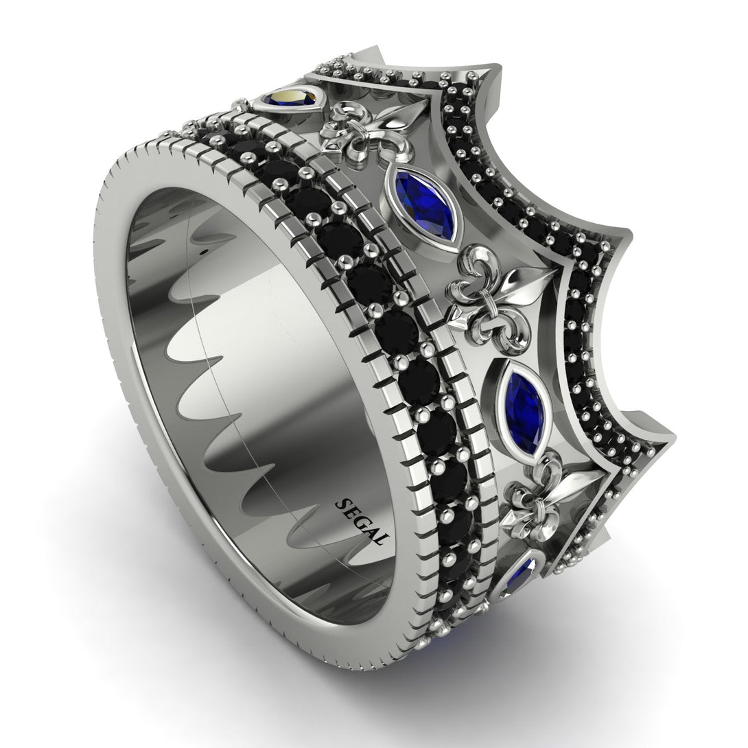 Royal Black Diamond Crown Ring For Men - Harold No. 45