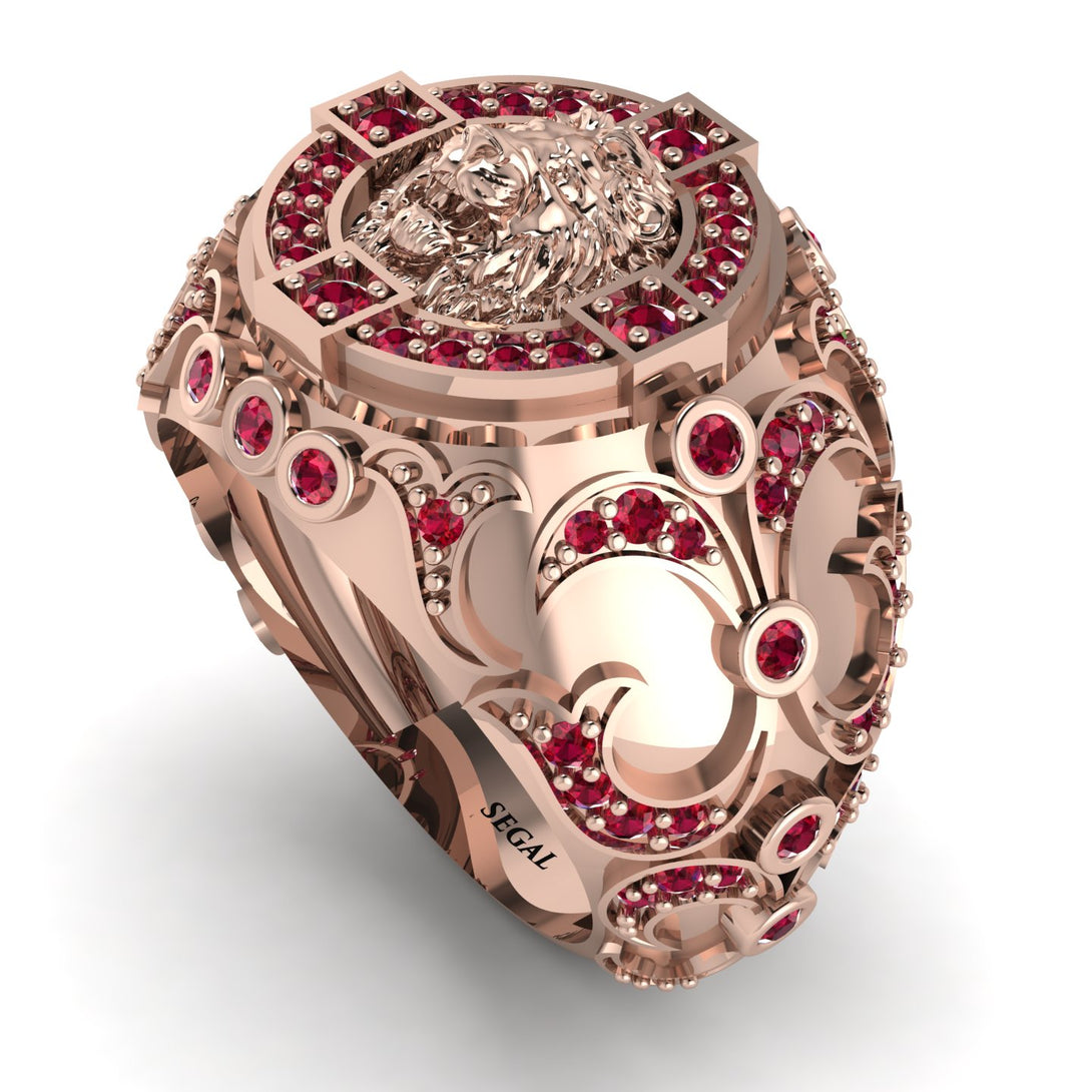 Ruby Royal Lion Men Signet Ring - Terry No. 11