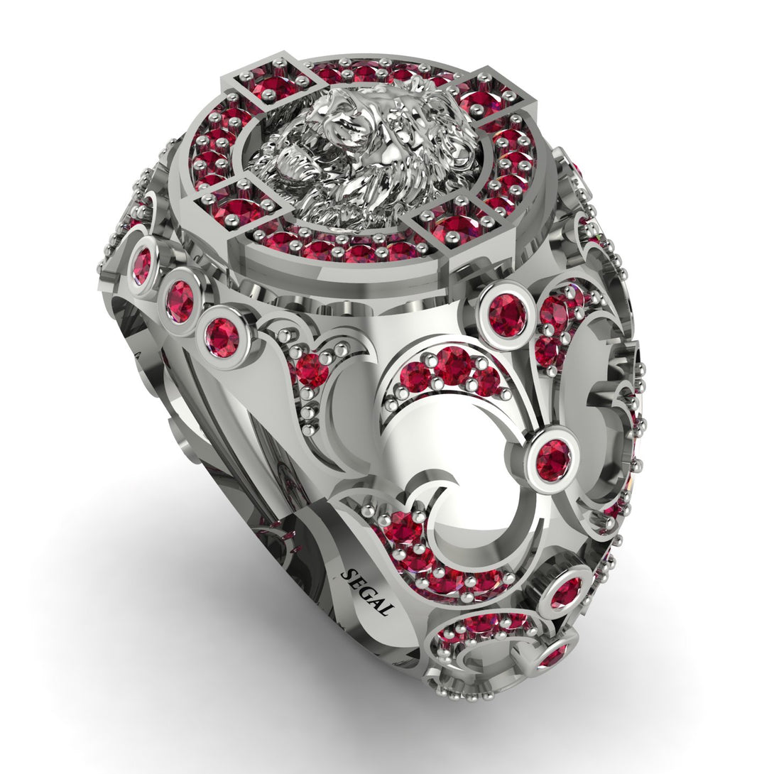 Ruby Royal Lion Men Signet Ring - Terry No. 12