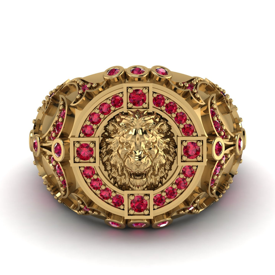 Ruby Royal Lion Men Signet Ring - Terry No. 10